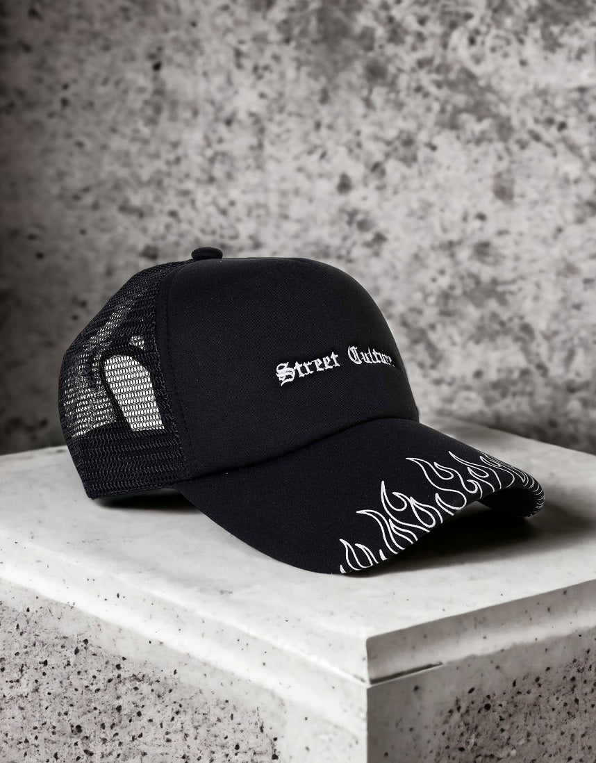 Trucker Hat - Black Flames - MEGASTORES