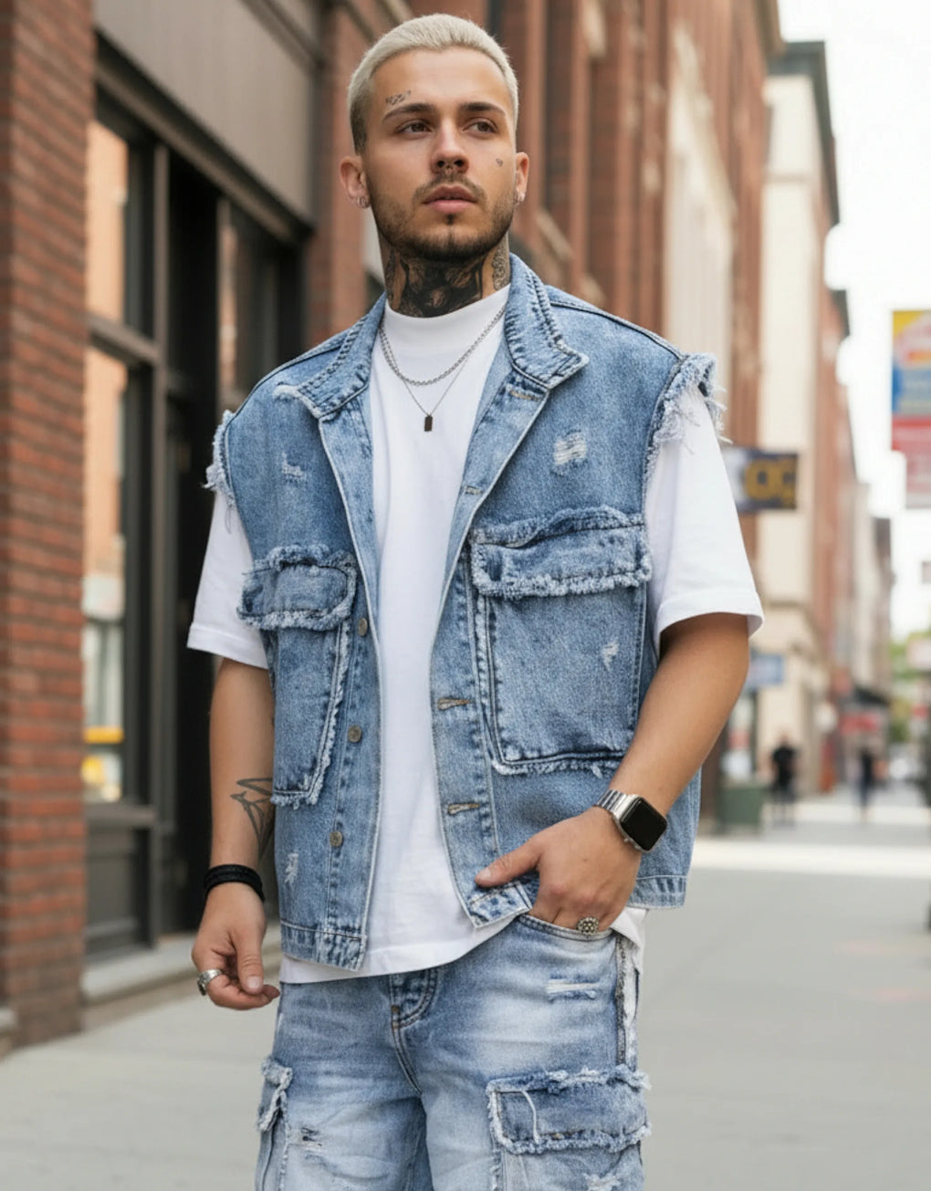 Denim Vest Jacket - MEGASTORES