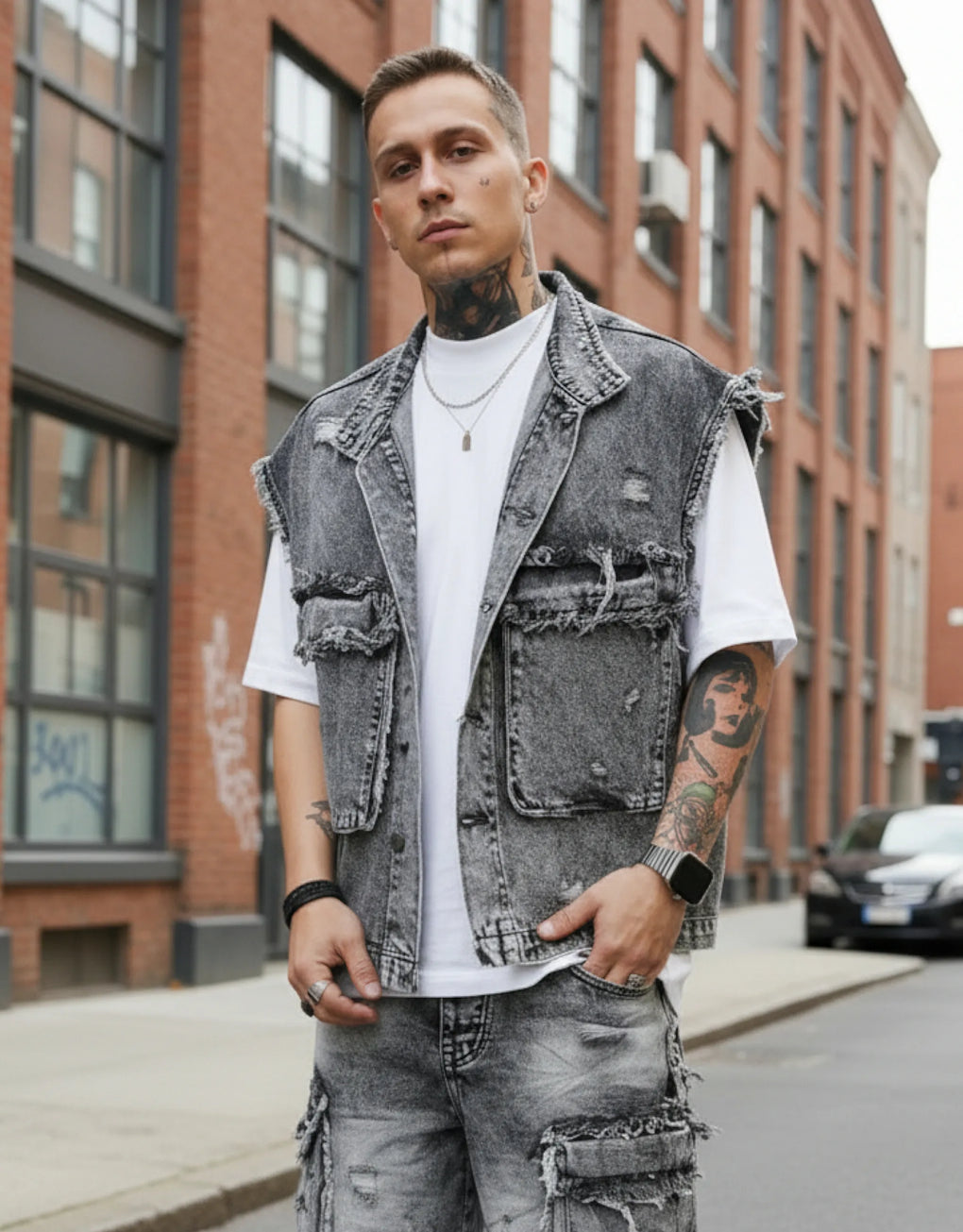 Denim Vest Jacket - MEGASTORES